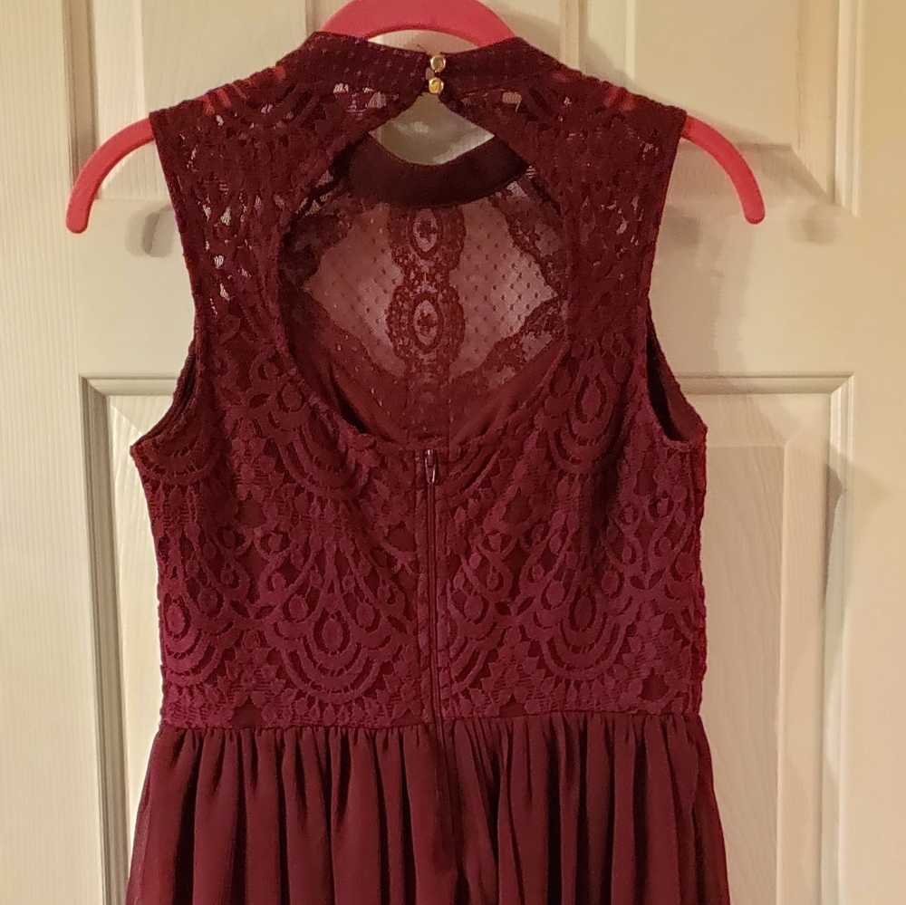 Burgundy Lace Mini Dress Small - Picture 9 of 13
